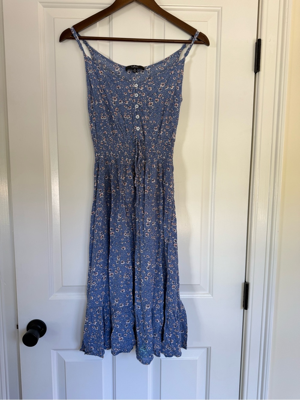 Lulu's Blue Floral Button-Front Midi Dress